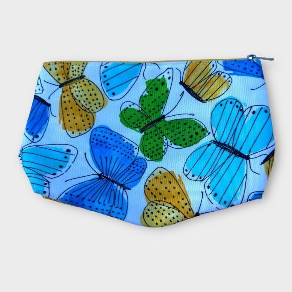 Clinique Makeup/cosmetic zip travel pouch/bag butterfly design green, yellow, bl